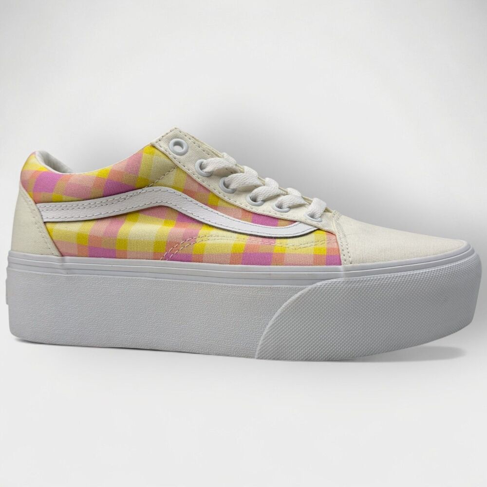 Vans Old Skool Stackform Pastel Plaid Platform Shoes Womens 7.5 - Picture 2 of 12
